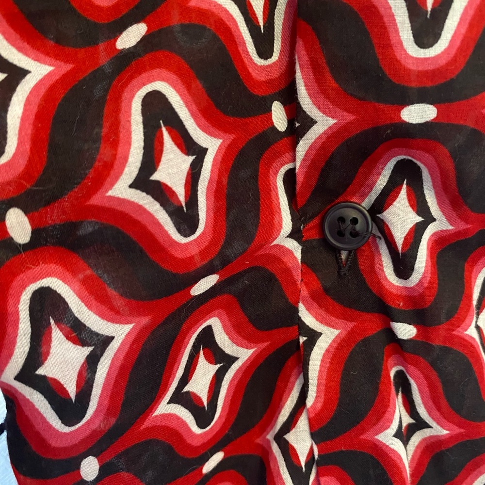 Womens Art Deco All Over Geometric Pattern Drape Collar Wrap Blouse Medium Boho - Picture 8 of 16